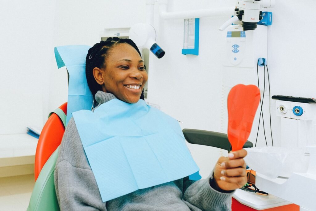 woman smiling on the dentist clinic
